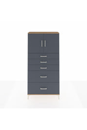 Arges Dolap 2 Raflı 5 Çekmeceli 2 Kapaklı 88x30x182 Çam-Antrasit