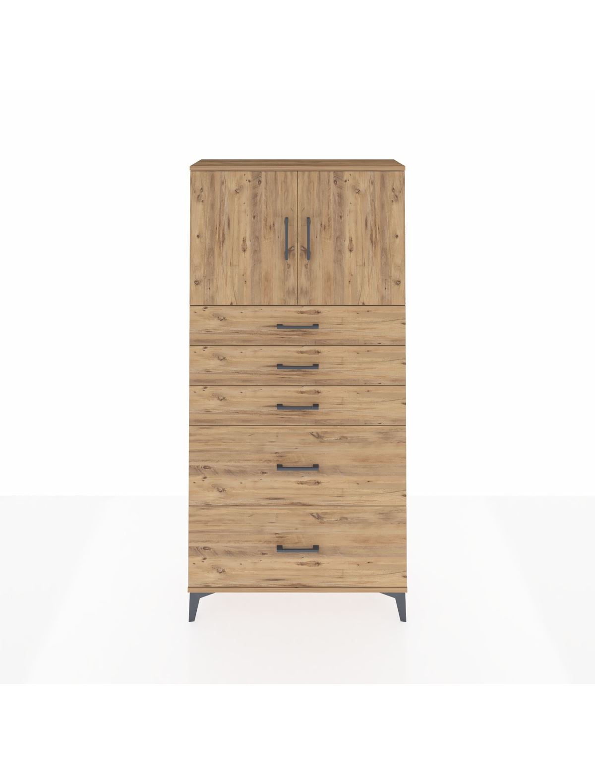 Arges Dolap 2 Raflı 5 Çekmeceli 2 Kapaklı 88x30x182 Çam-Çam