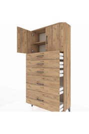 Arges Dolap 2 Raflı 5 Çekmeceli 2 Kapaklı 88x30x182 Çam-Çam