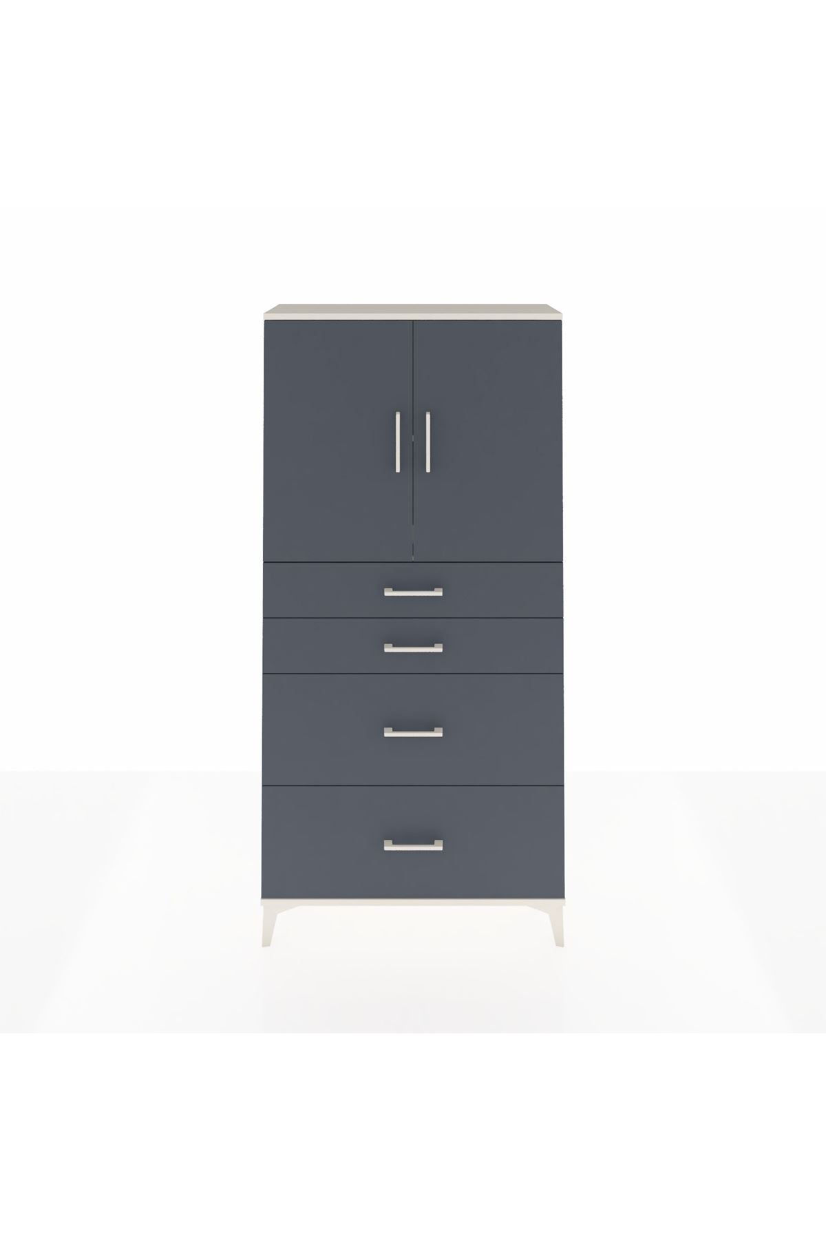 Arges Dolap 2 Raflı 4 Çekmeceli 2 Kapaklı 88x30x182 Aytaşı-Antrasit