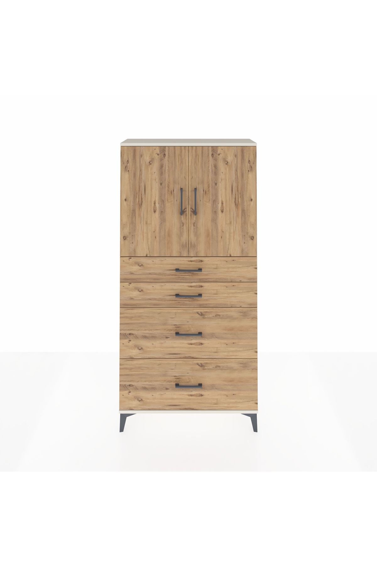 Arges Dolap 2 Raflı 4 Çekmeceli 2 Kapaklı 88x30x182 Aytaşı-Çam