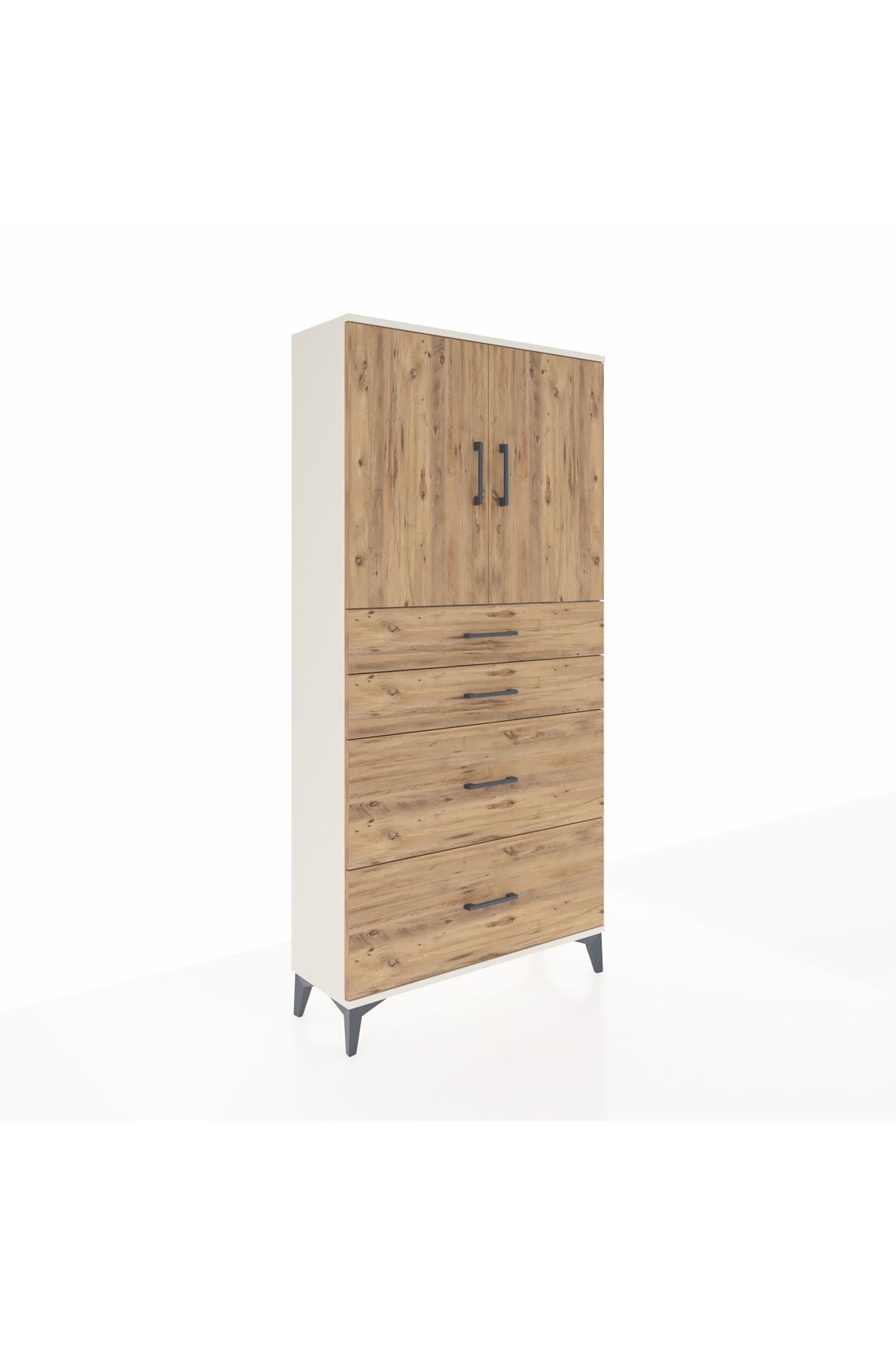 Arges Dolap 2 Raflı 4 Çekmeceli 2 Kapaklı 88x30x182 Aytaşı-Çam