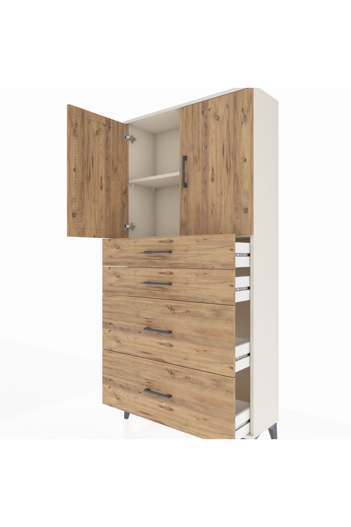 Arges Dolap 2 Raflı 4 Çekmeceli 2 Kapaklı 88x30x182 Aytaşı-Çam