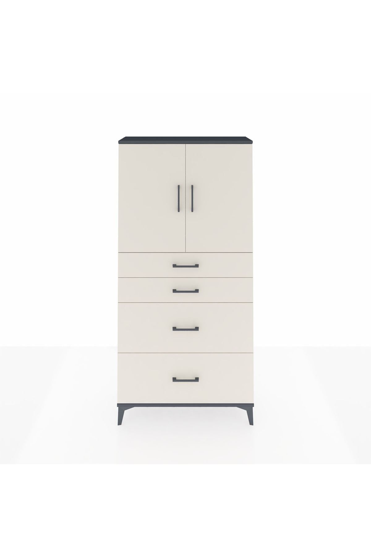 Arges Dolap 2 Raflı 4 Çekmeceli 2 Kapaklı 88x30x182 Antrasit-Aytaşı