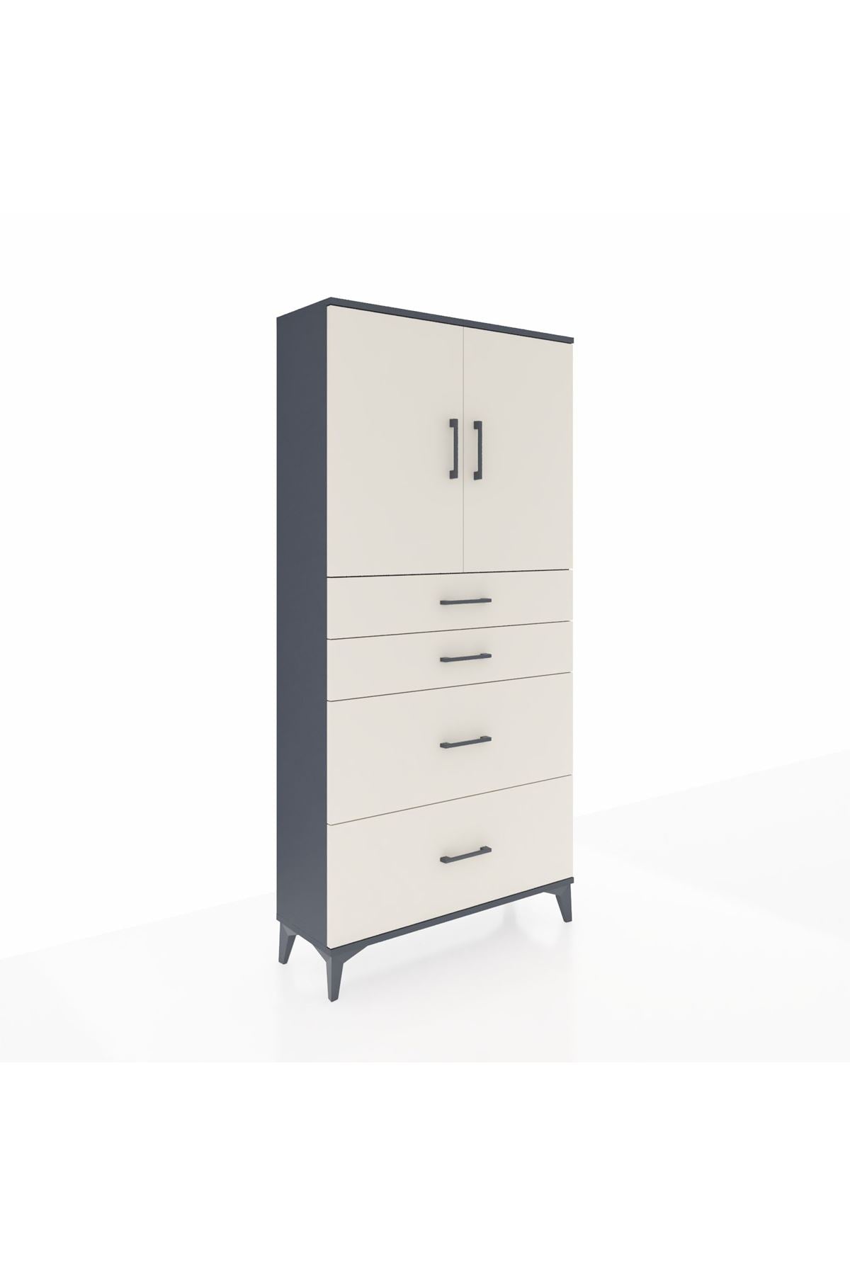 Arges Dolap 2 Raflı 4 Çekmeceli 2 Kapaklı 88x30x182 Antrasit-Aytaşı