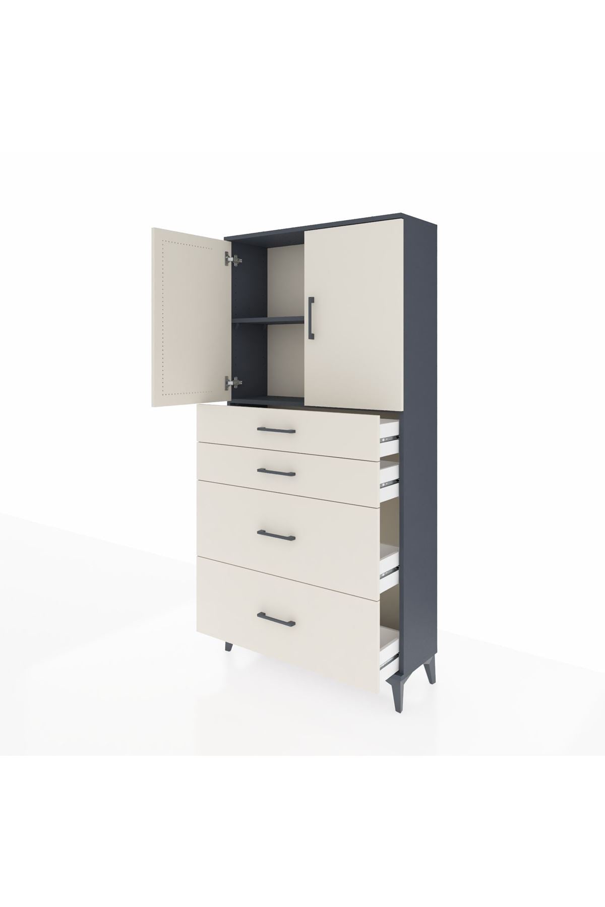 Arges Dolap 2 Raflı 4 Çekmeceli 2 Kapaklı 88x30x182 Antrasit-Aytaşı