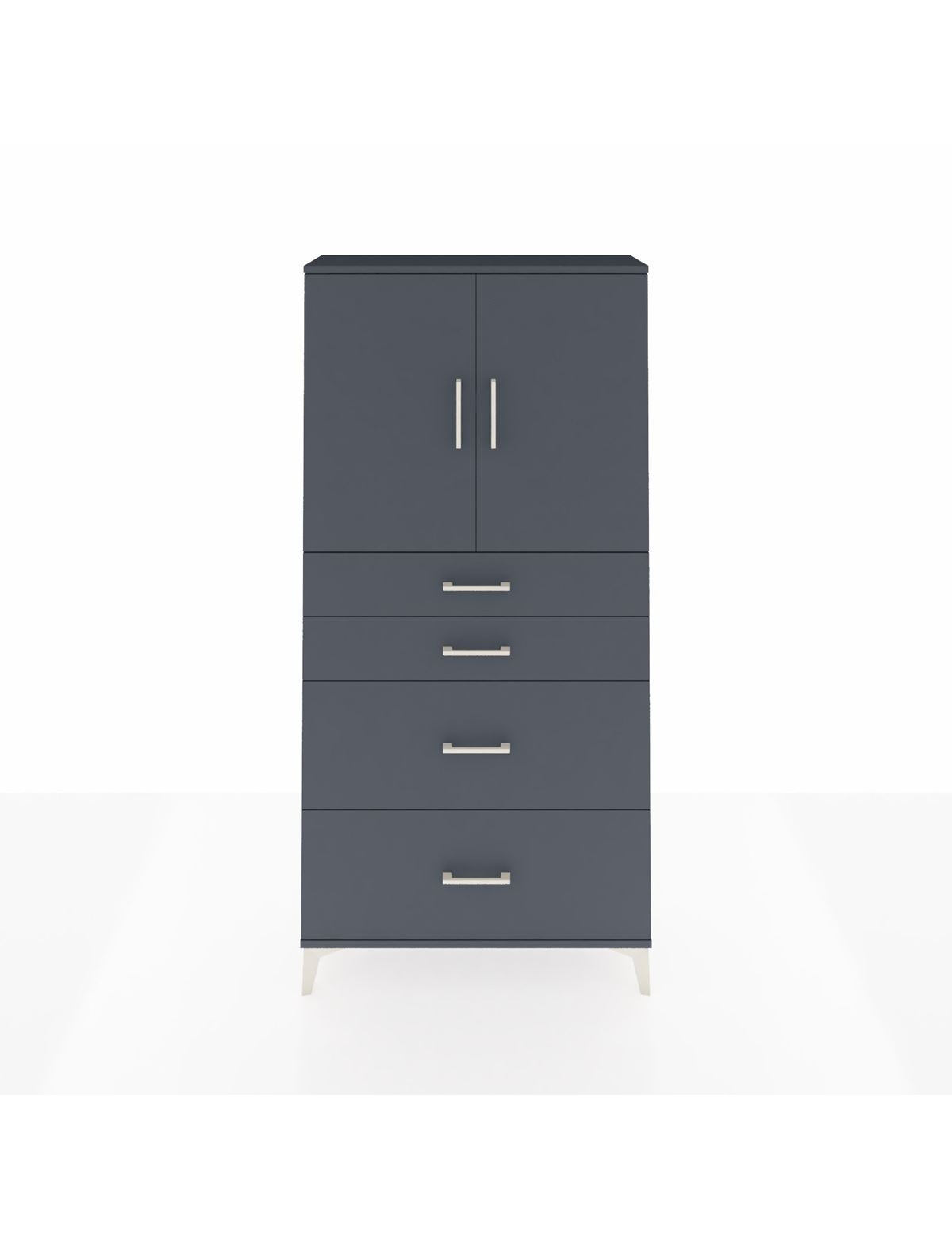 Arges Dolap 2 Raflı 4 Çekmeceli 2 Kapaklı 88x30x182 Antrasit-Antrasit