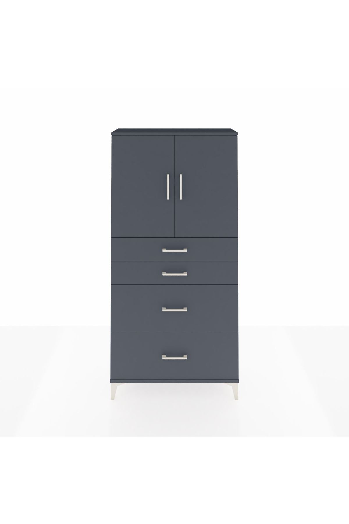 Arges Dolap 2 Raflı 4 Çekmeceli 2 Kapaklı 88x30x182 Antrasit-Antrasit