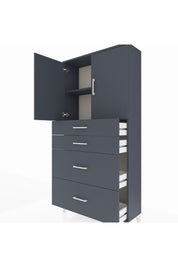 Arges Dolap 2 Raflı 4 Çekmeceli 2 Kapaklı 88x30x182 Antrasit-Antrasit