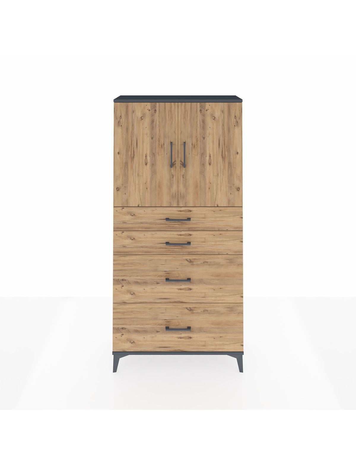 Arges Dolap 2 Raflı 4 Çekmeceli 2 Kapaklı 88x30x182 Antrasit-Çam