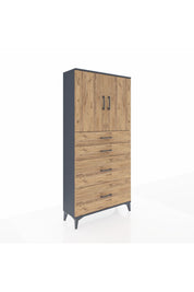 Arges Dolap 2 Raflı 4 Çekmeceli 2 Kapaklı 88x30x182 Antrasit-Çam