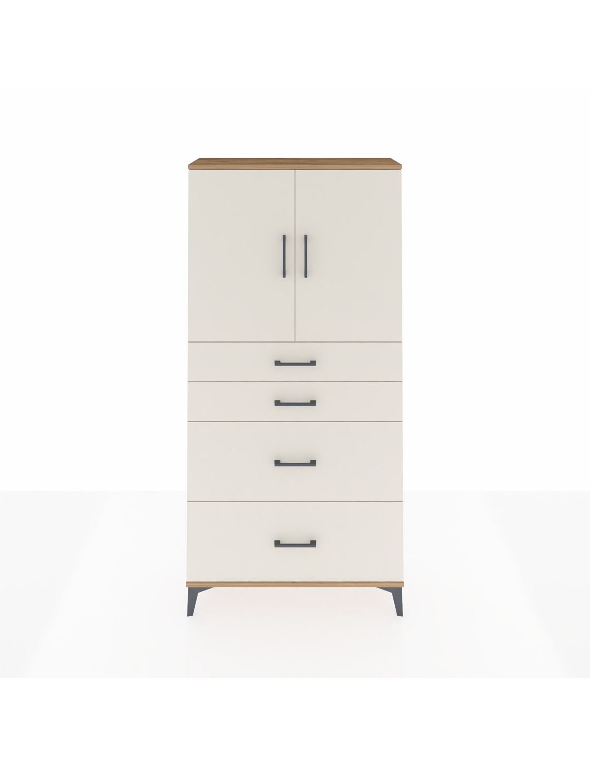 Arges Dolap 2 Raflı 4 Çekmeceli 2 Kapaklı 88x30x182 Çam-Aytaşı