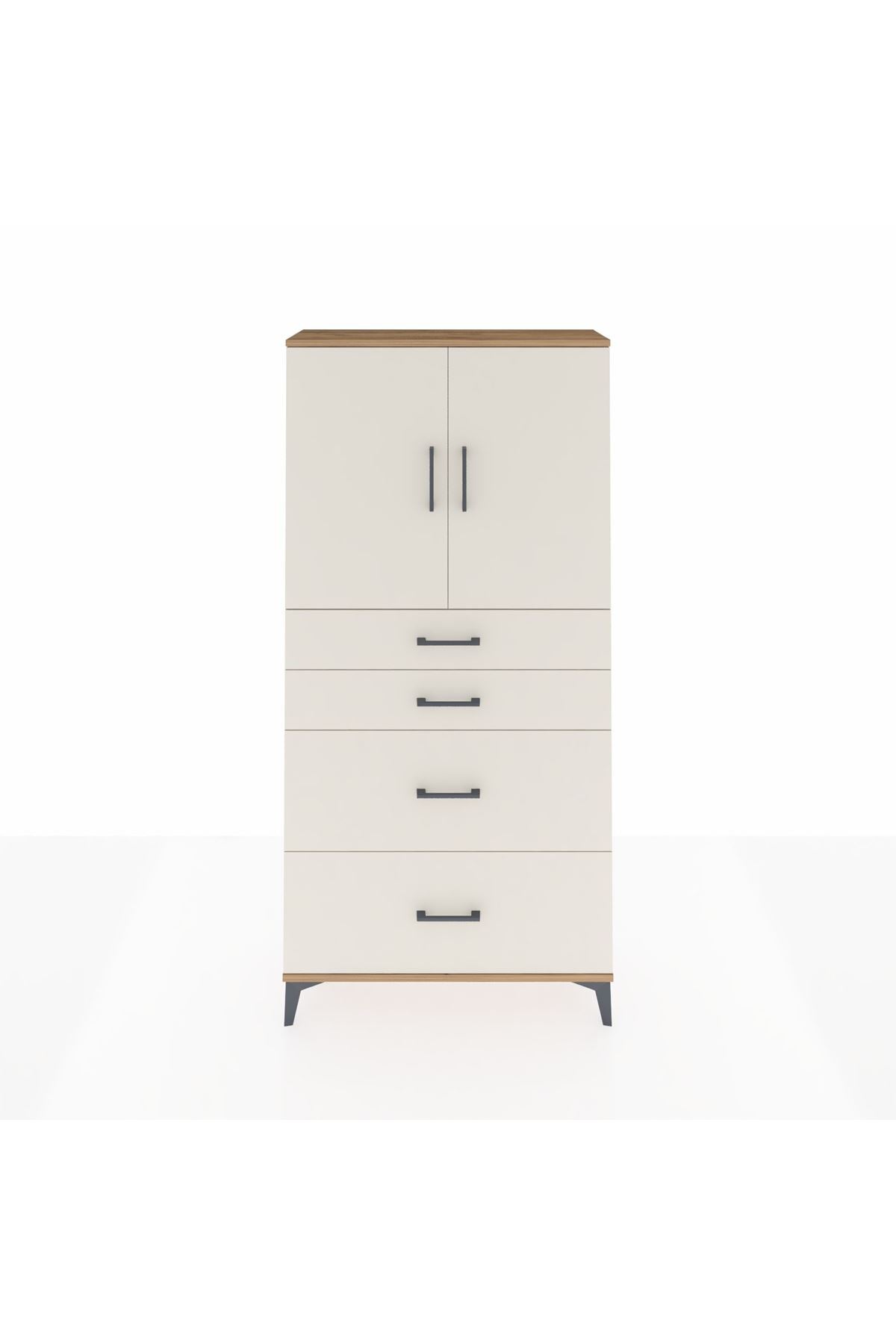 Arges Dolap 2 Raflı 4 Çekmeceli 2 Kapaklı 88x30x182 Çam-Aytaşı