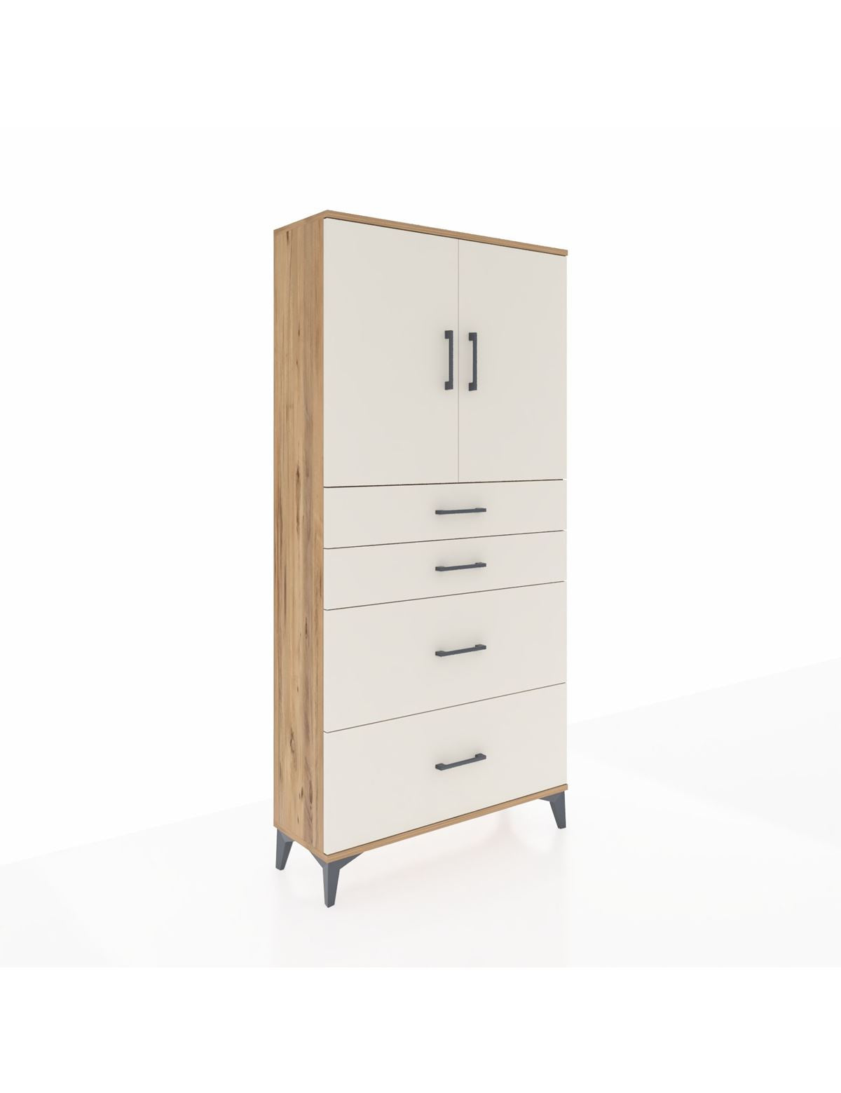 Arges Dolap 2 Raflı 4 Çekmeceli 2 Kapaklı 88x30x182 Çam-Aytaşı