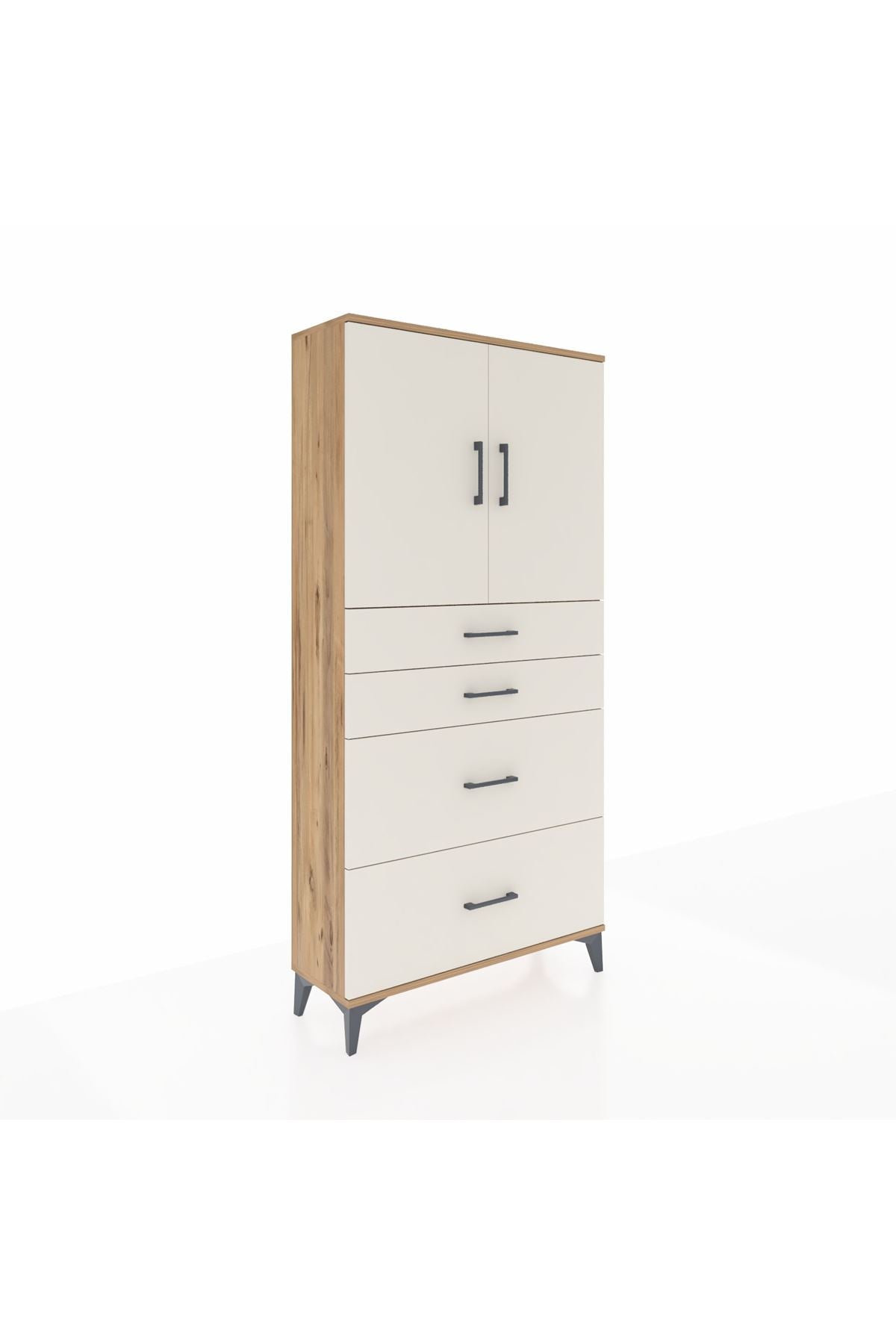 Arges Dolap 2 Raflı 4 Çekmeceli 2 Kapaklı 88x30x182 Çam-Aytaşı