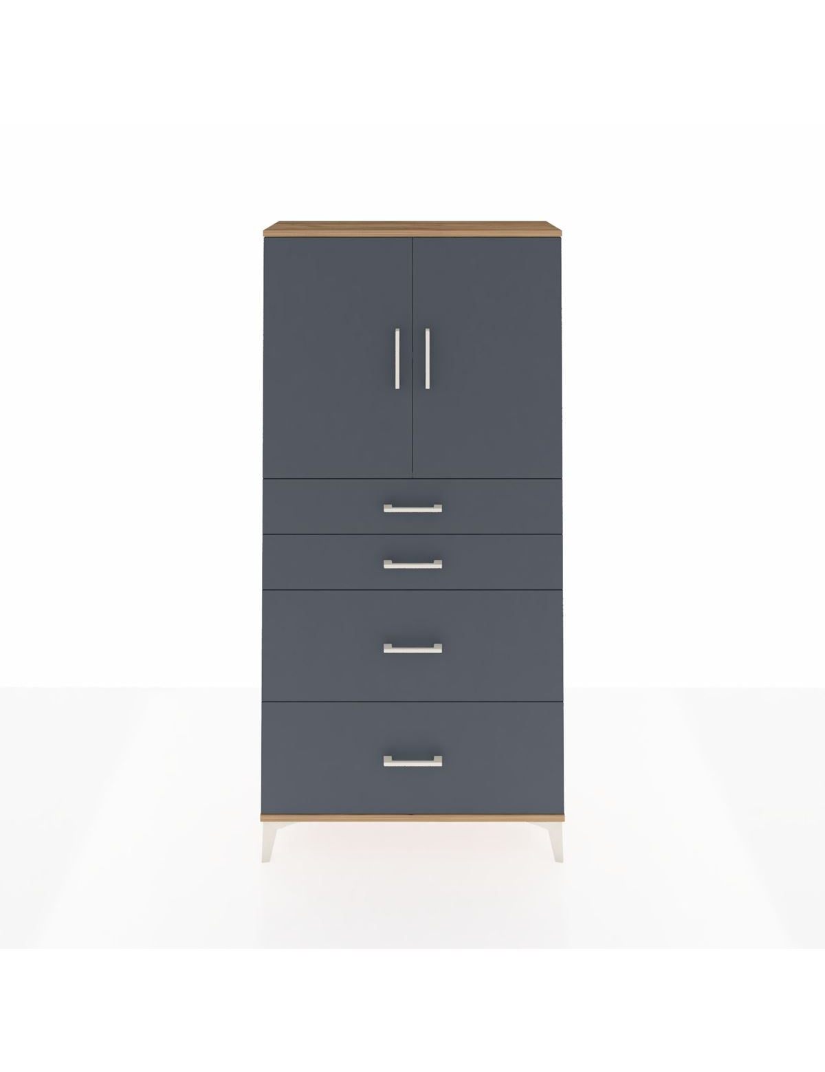 Arges Dolap 2 Raflı 4 Çekmeceli 2 Kapaklı 88x30x182 Çam-Antrasit