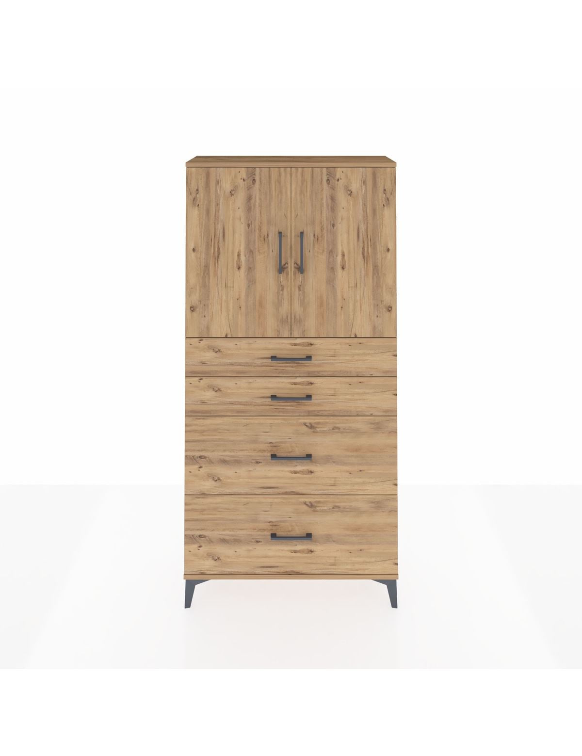 Arges Dolap 2 Raflı 4 Çekmeceli 2 Kapaklı 88x30x182 Çam-Çam