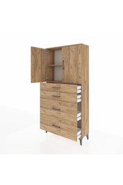 Arges Dolap 2 Raflı 4 Çekmeceli 2 Kapaklı 88x30x182 Çam-Çam