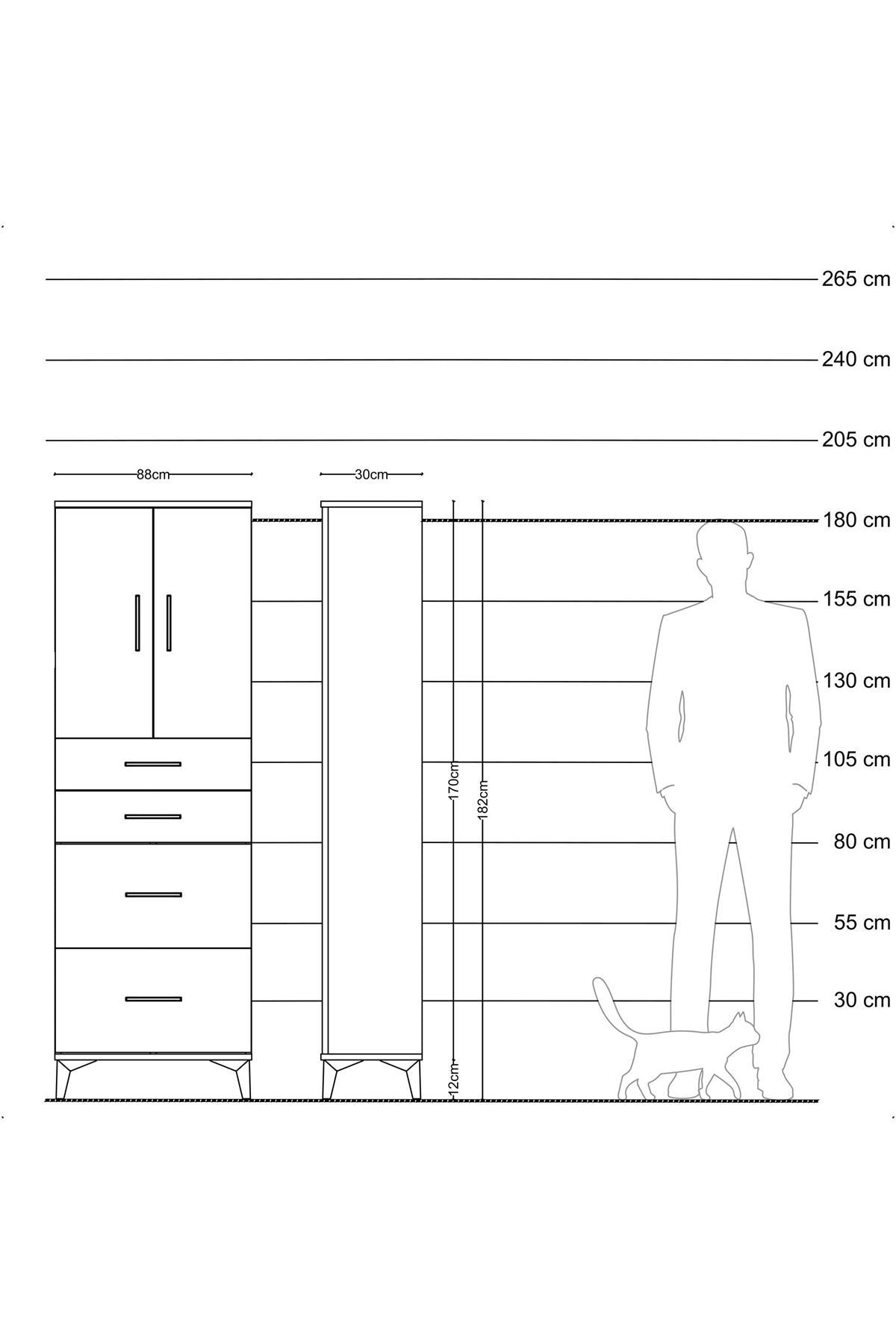 Arges Dolap 2 Raflı 4 Çekmeceli 2 Kapaklı 88x30x182 Çam-Çam