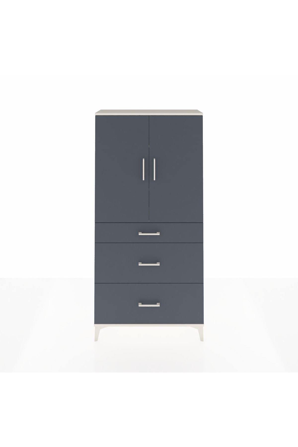 Arges Dolap 3 Raflı 3 Çekmeceli 2 Kapaklı 88x30x182 Aytaşı-Antrasit