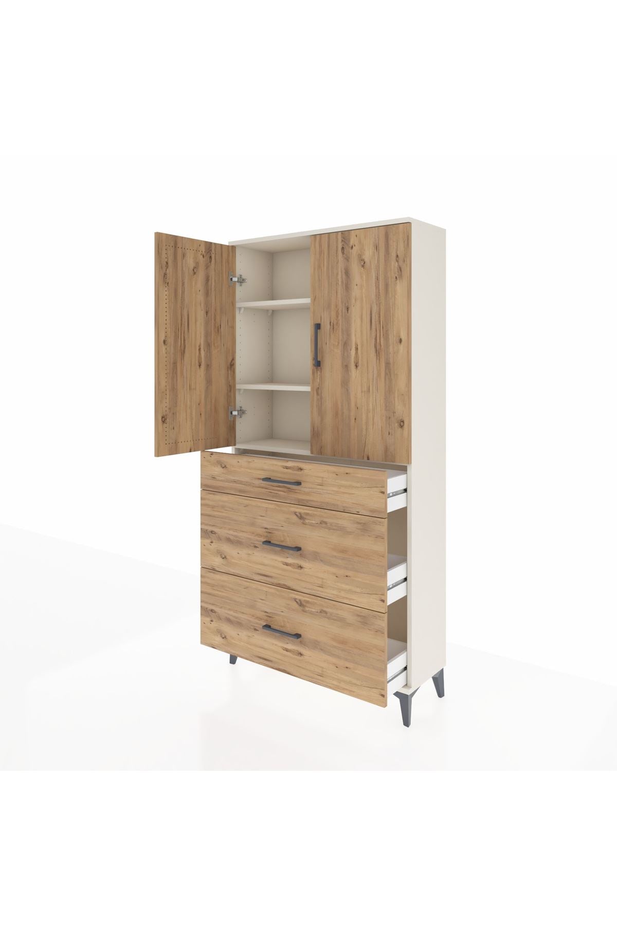 Arges Dolap 3 Raflı 3 Çekmeceli 2 Kapaklı 88x30x182 Aytaşı-Çam