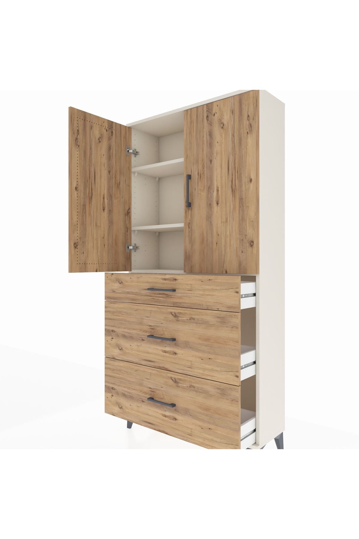 Arges Dolap 3 Raflı 3 Çekmeceli 2 Kapaklı 88x30x182 Aytaşı-Çam