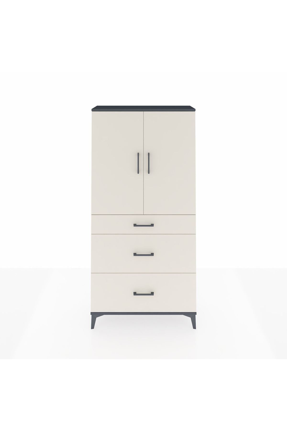Arges Dolap 3 Raflı 3 Çekmeceli 2 Kapaklı 88x30x182 Antrasit-Aytaşı