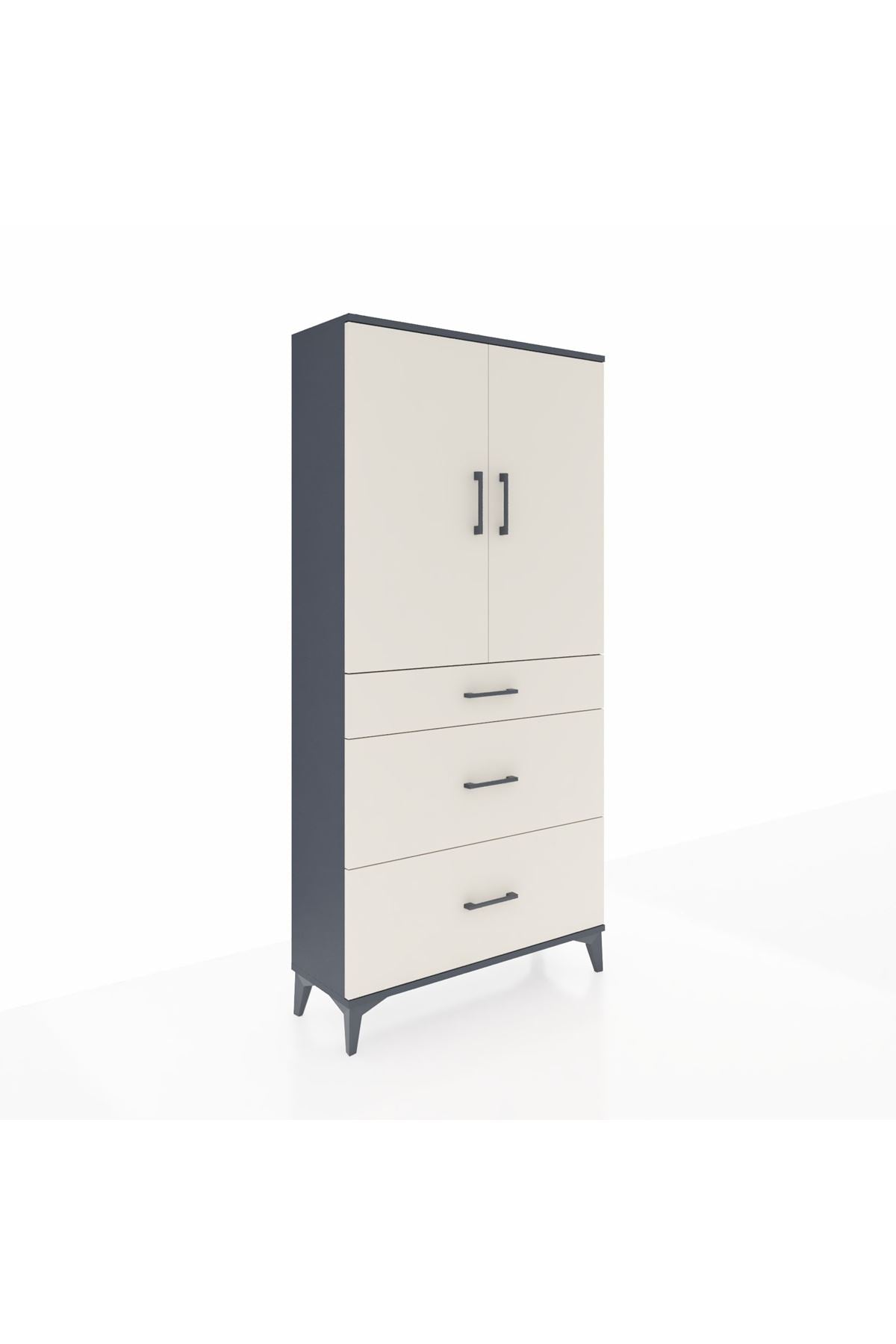 Arges Dolap 3 Raflı 3 Çekmeceli 2 Kapaklı 88x30x182 Antrasit-Aytaşı