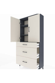 Arges Dolap 3 Raflı 3 Çekmeceli 2 Kapaklı 88x30x182 Antrasit-Aytaşı