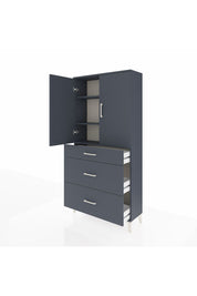 Arges Dolap 3 Raflı 3 Çekmeceli 2 Kapaklı 88x30x182 Antrasit-Antrasit