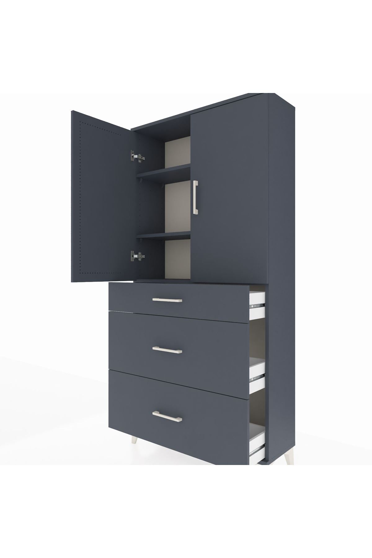 Arges Dolap 3 Raflı 3 Çekmeceli 2 Kapaklı 88x30x182 Antrasit-Antrasit