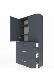 Arges Dolap 3 Raflı 3 Çekmeceli 2 Kapaklı 88x30x182 Antrasit-Antrasit