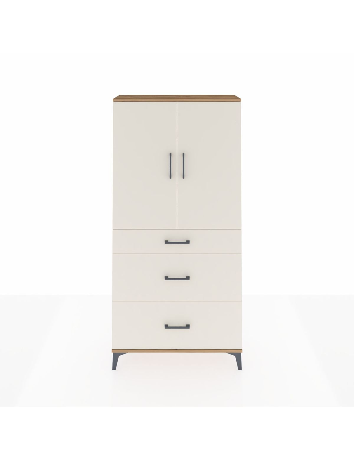 Arges Dolap 3 Raflı 3 Çekmeceli 2 Kapaklı 88x30x182 Çam-Aytaşı