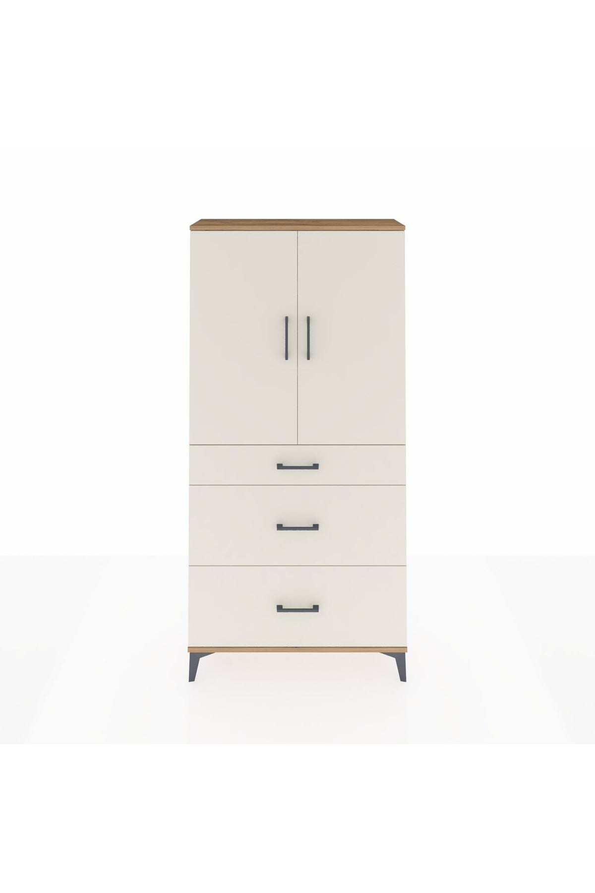 Arges Dolap 3 Raflı 3 Çekmeceli 2 Kapaklı 88x30x182 Çam-Aytaşı