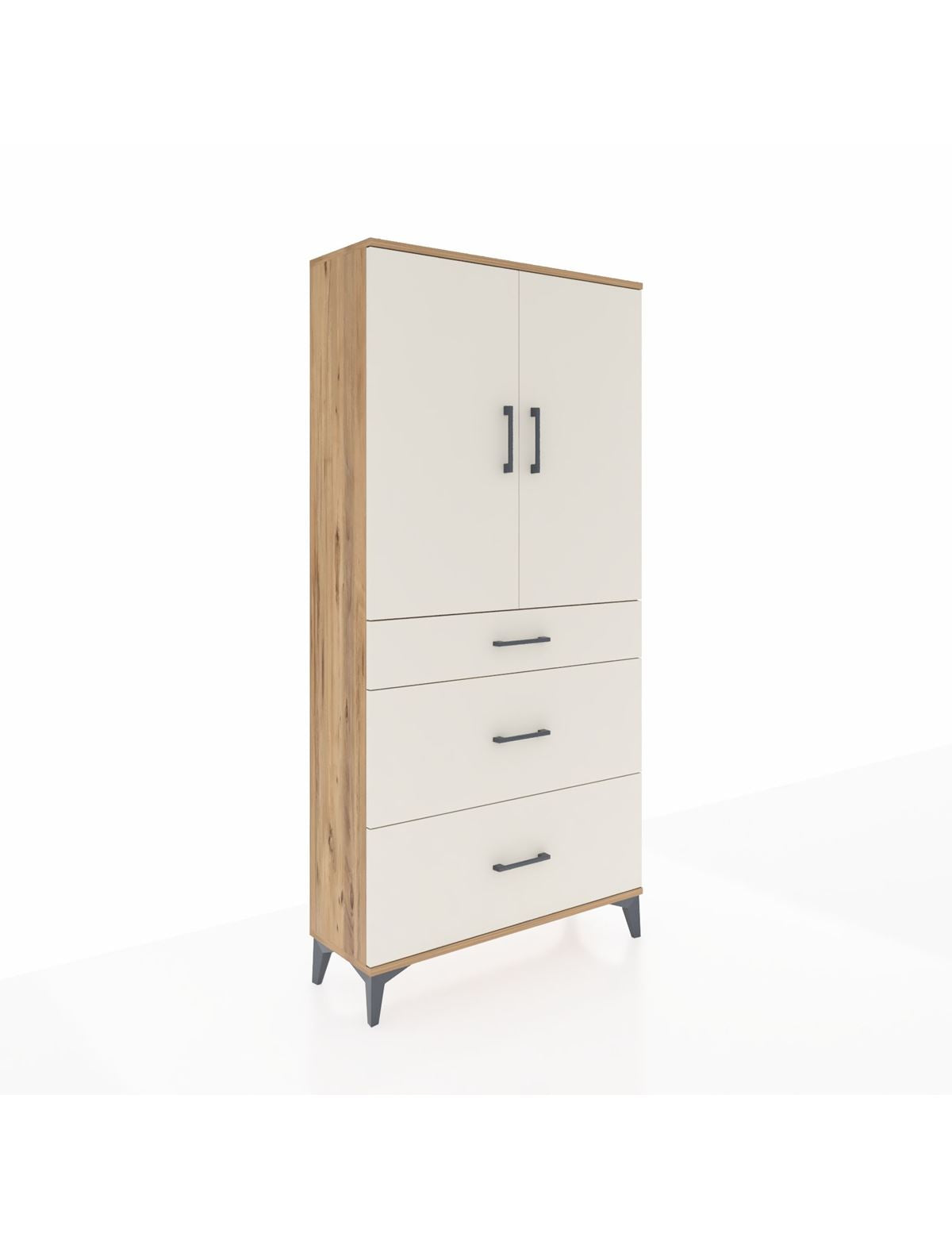 Arges Dolap 3 Raflı 3 Çekmeceli 2 Kapaklı 88x30x182 Çam-Aytaşı