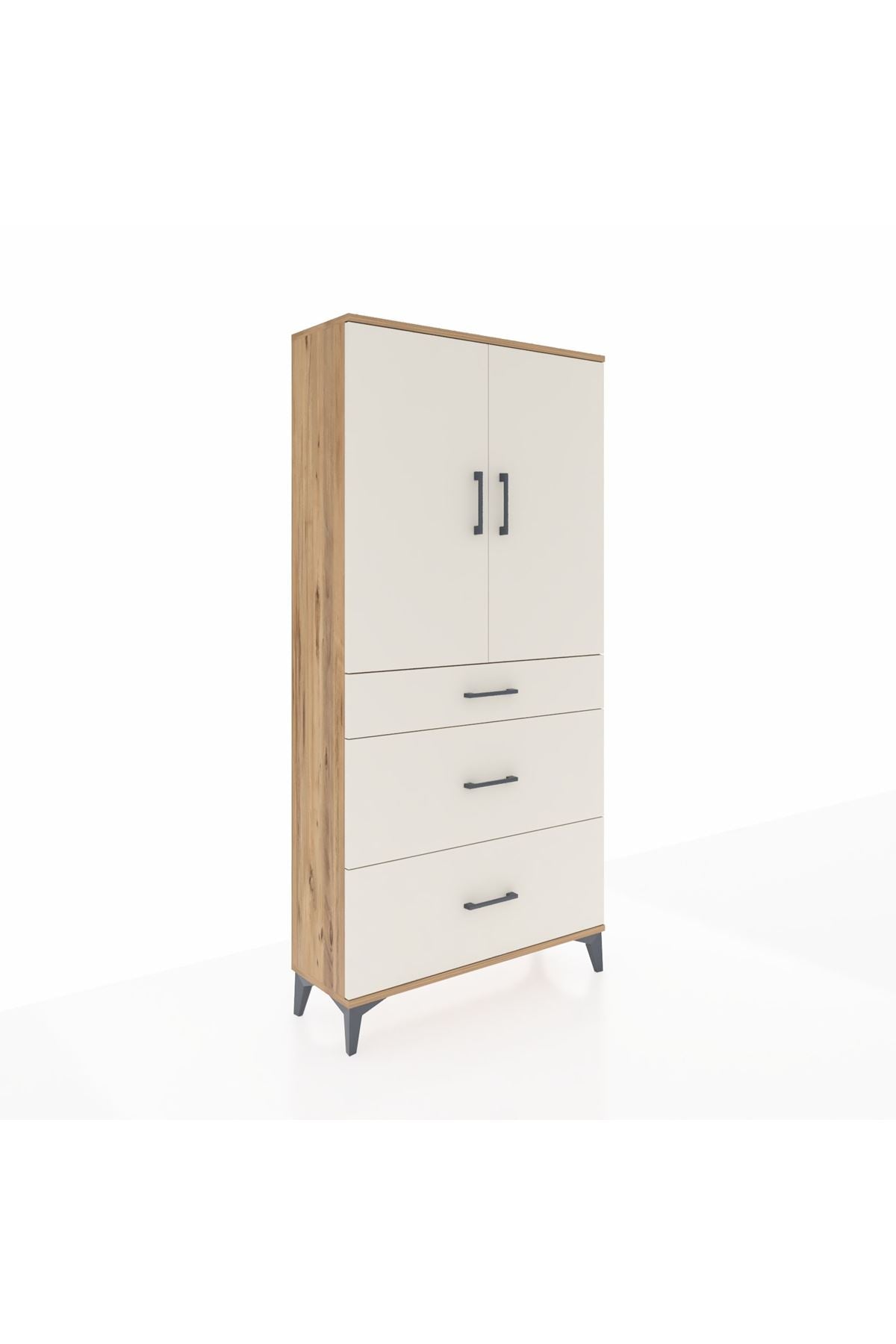 Arges Dolap 3 Raflı 3 Çekmeceli 2 Kapaklı 88x30x182 Çam-Aytaşı