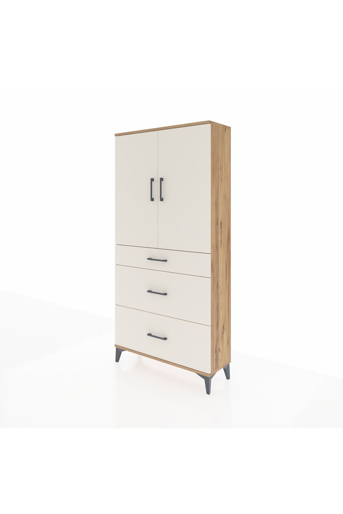 Arges Dolap 3 Raflı 3 Çekmeceli 2 Kapaklı 88x30x182 Çam-Aytaşı