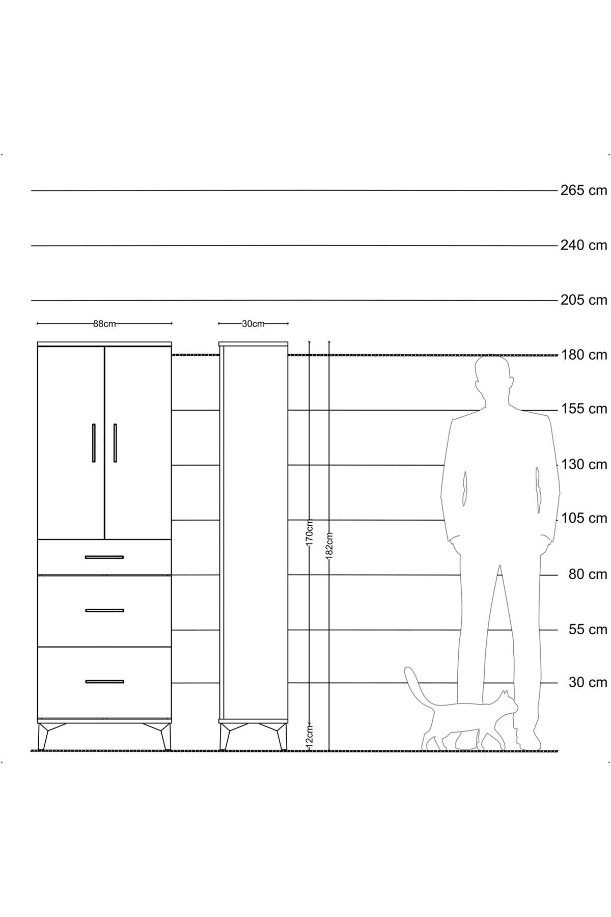 Arges Dolap 3 Raflı 3 Çekmeceli 2 Kapaklı 88x30x182 Çam-Aytaşı