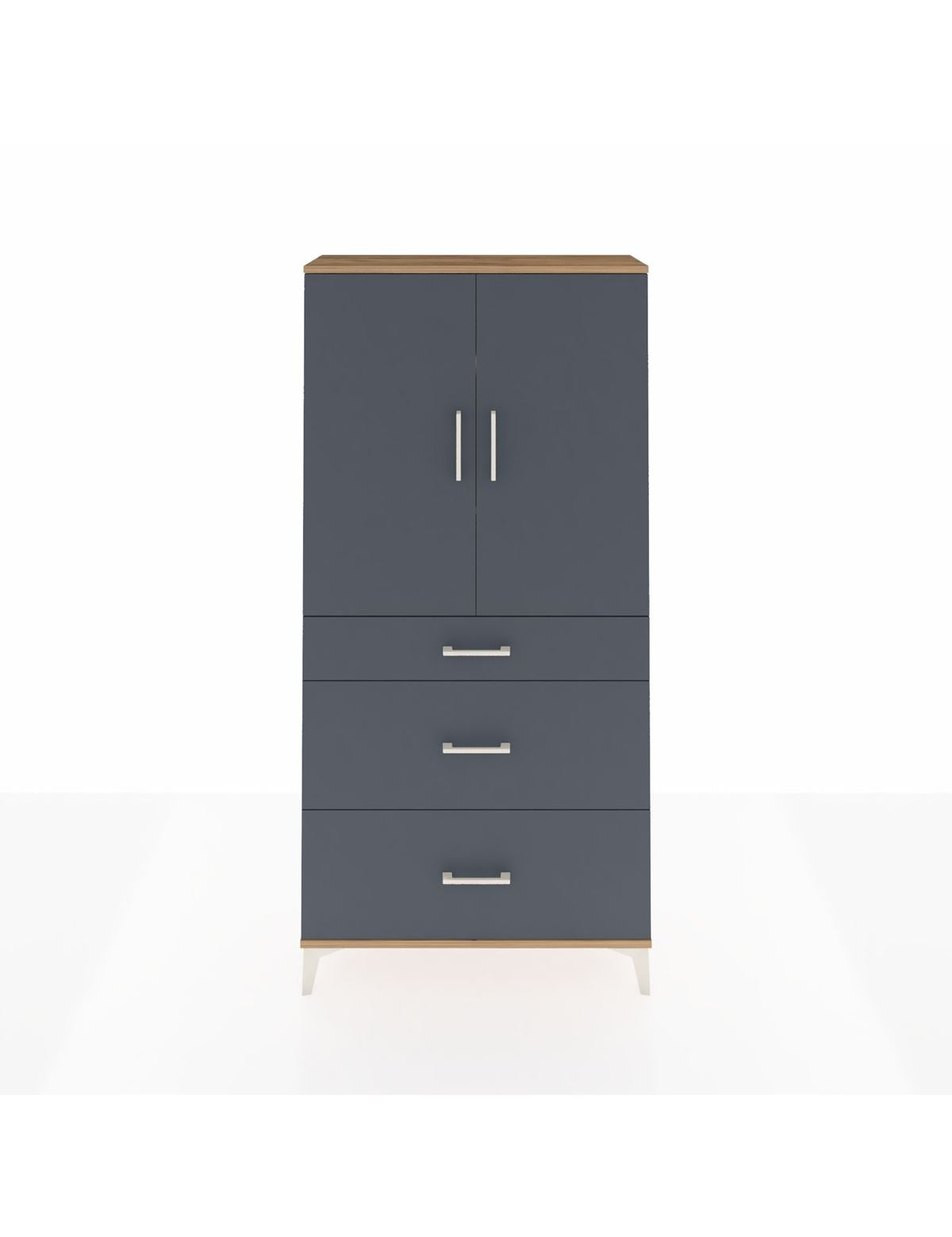 Arges Dolap 3 Raflı 3 Çekmeceli 2 Kapaklı 88x30x182 Çam-Antrasit