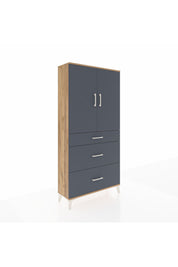 Arges Dolap 3 Raflı 3 Çekmeceli 2 Kapaklı 88x30x182 Çam-Antrasit