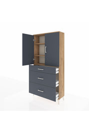 Arges Dolap 3 Raflı 3 Çekmeceli 2 Kapaklı 88x30x182 Çam-Antrasit