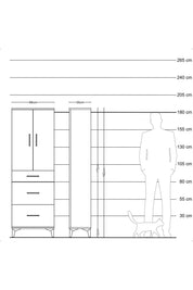 Arges Dolap 3 Raflı 3 Çekmeceli 2 Kapaklı 88x30x182 Çam-Antrasit