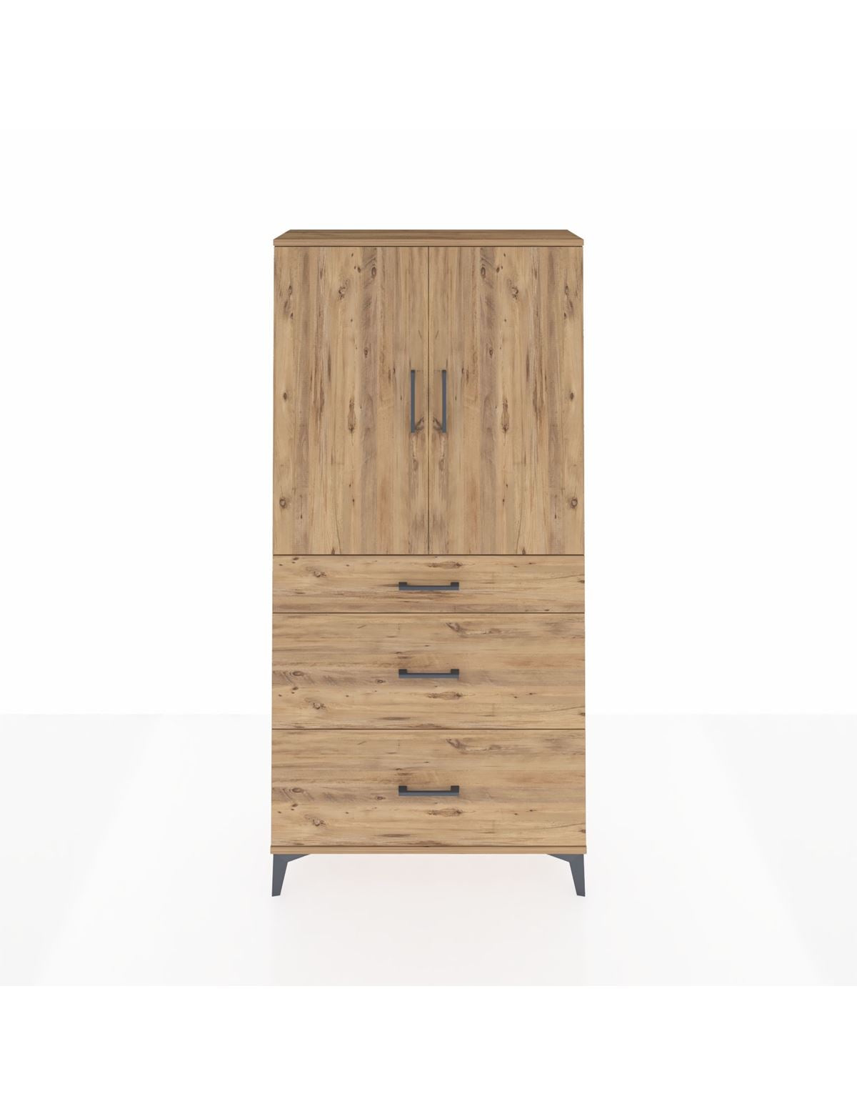 Arges Dolap 3 Raflı 3 Çekmeceli 2 Kapaklı 88x30x182 Çam-Çam