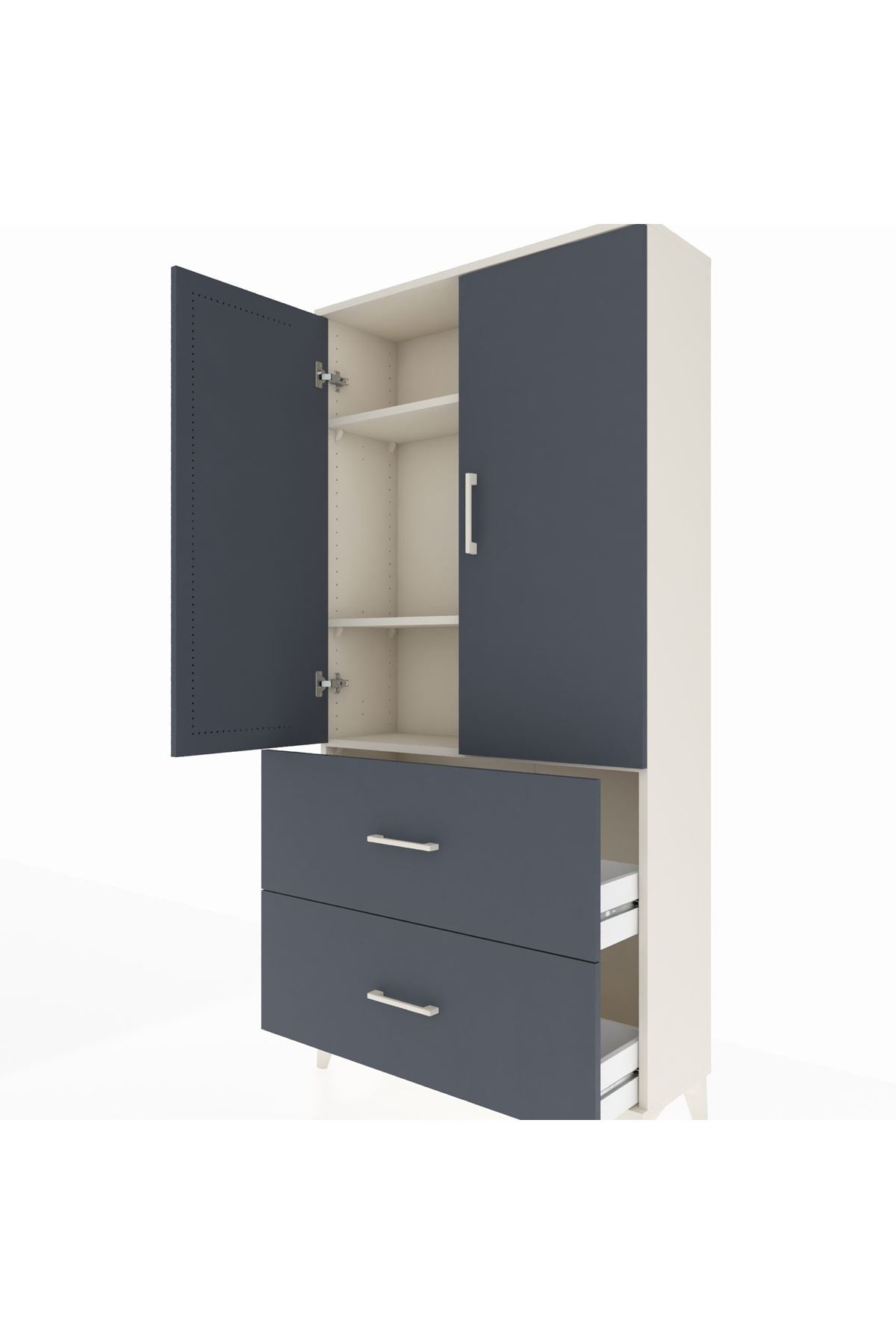 Arges Dolap 3 Raflı 2 Çekmeceli 2 Kapaklı 88x30x182 Aytaşı-Antrasit