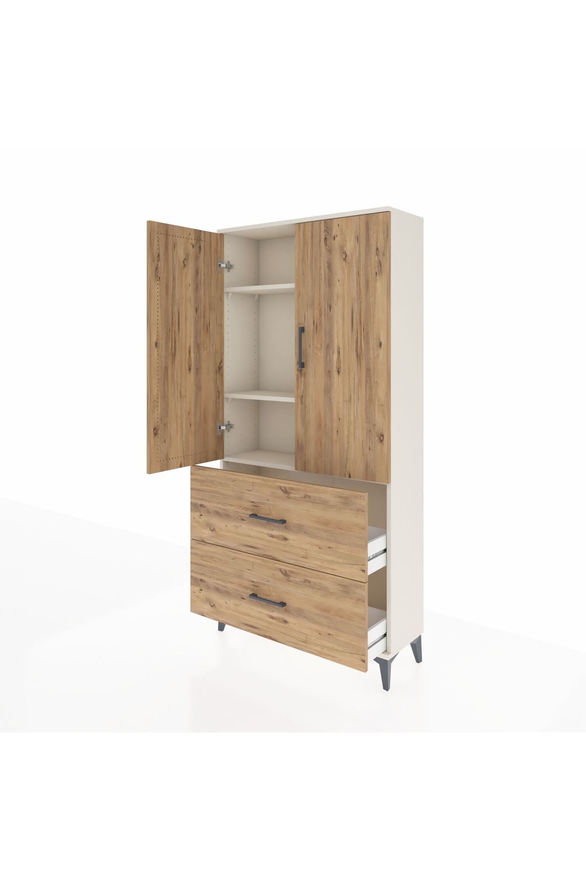 Arges Dolap 3 Raflı 2 Çekmeceli 2 Kapaklı 88x30x182 Aytaşı-Çam