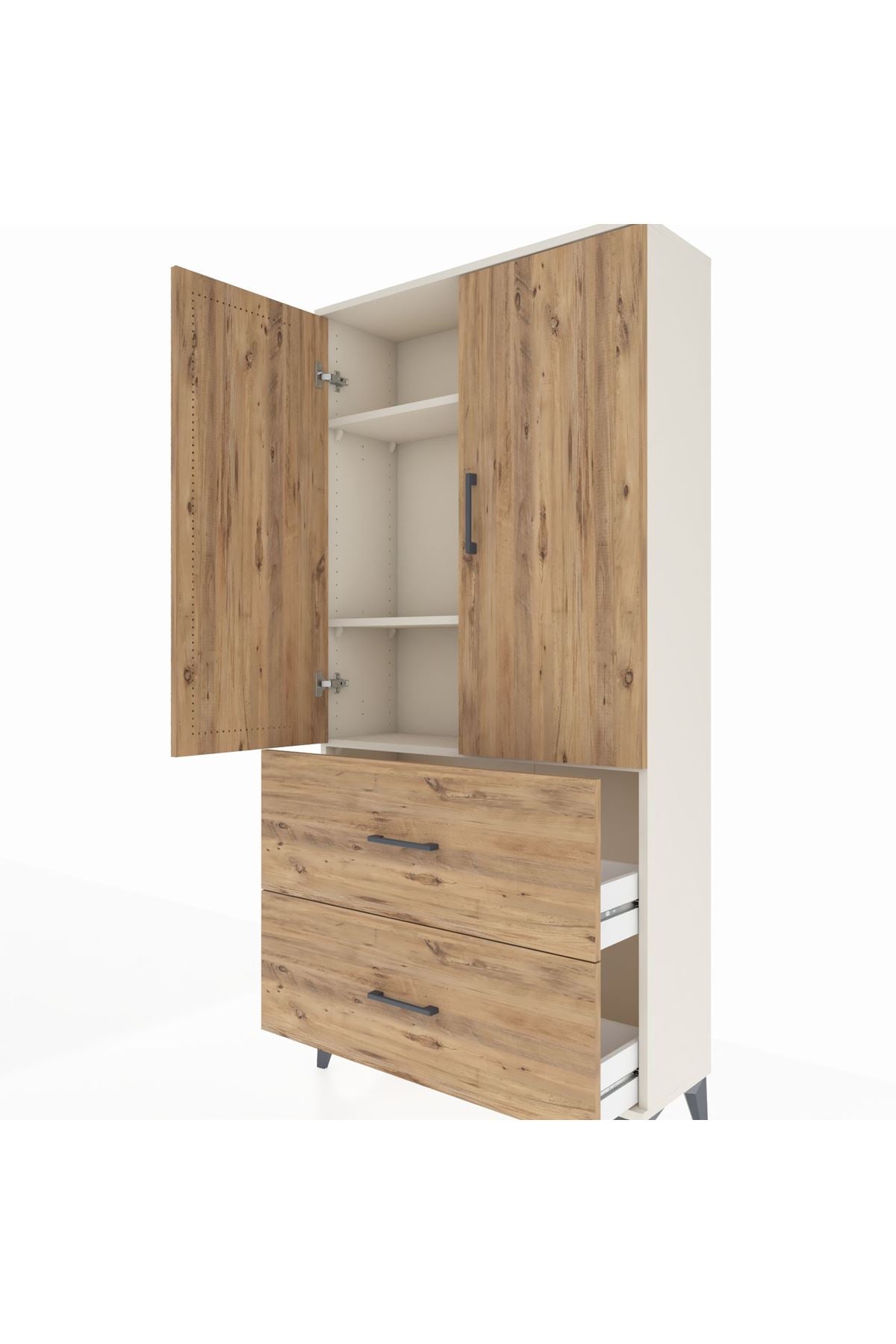 Arges Dolap 3 Raflı 2 Çekmeceli 2 Kapaklı 88x30x182 - S24M021V3A