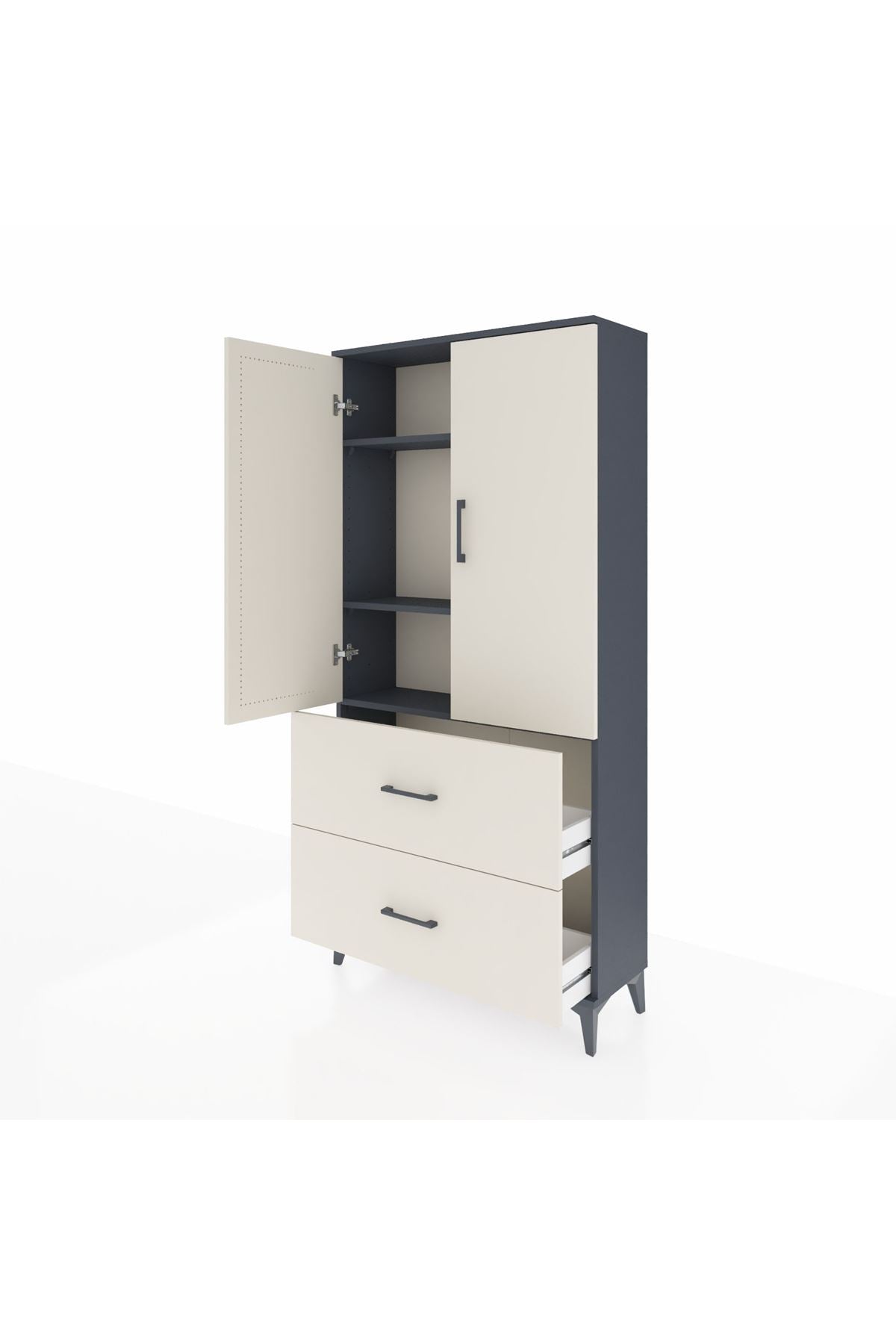 Arges Dolap 3 Raflı 2 Çekmeceli 2 Kapaklı 88x30x182 Antrasit-Aytaşı