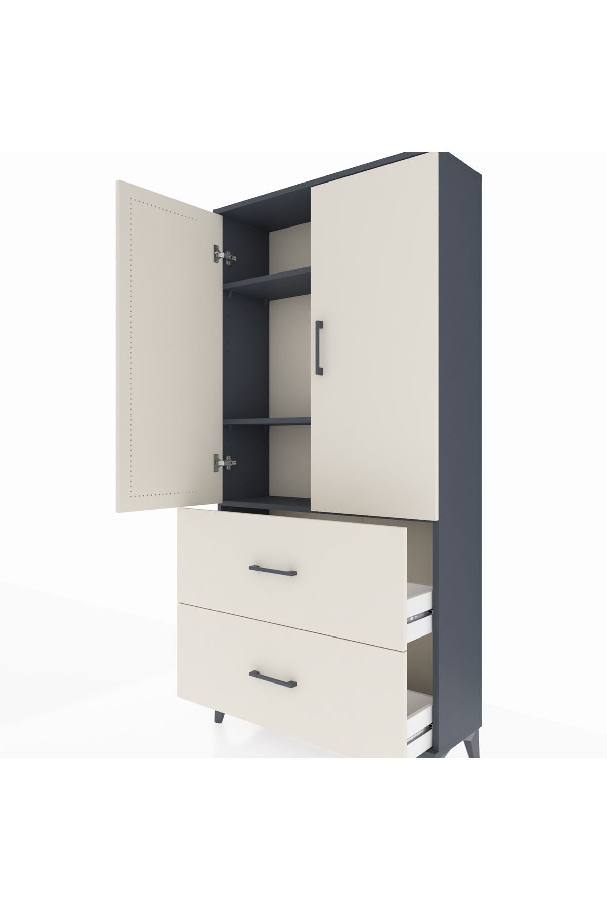 Arges Dolap 3 Raflı 2 Çekmeceli 2 Kapaklı 88x30x182 Antrasit-Aytaşı