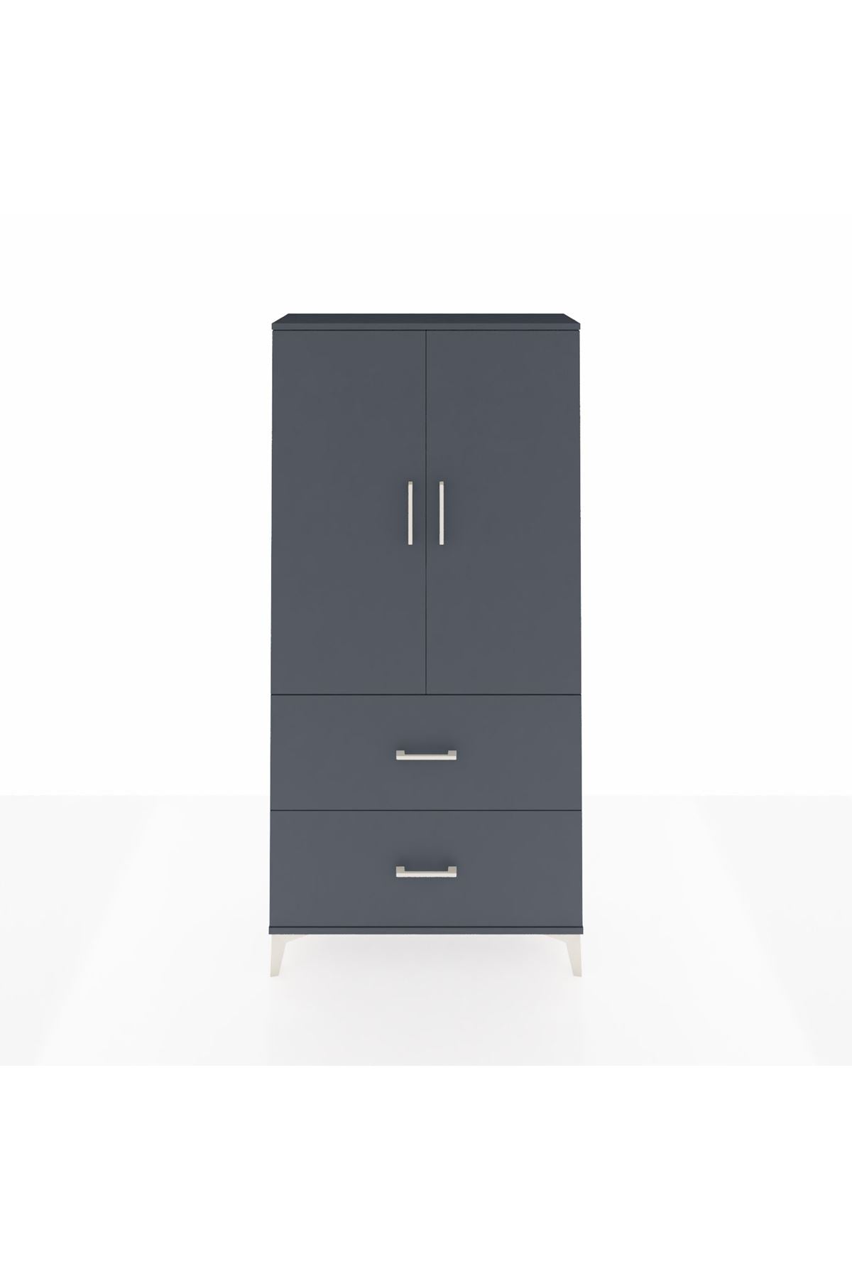 Arges Dolap 3 Raflı 2 Çekmeceli 2 Kapaklı 88x30x182 Antrasit-Antrasit