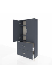 Arges Dolap 3 Raflı 2 Çekmeceli 2 Kapaklı 88x30x182 Antrasit-Antrasit